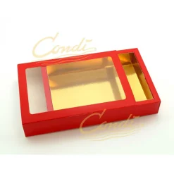 Chokolade æske / kageæske rød m. rude – 19x14x3,5 cm