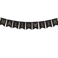 Halloween pynt – Sort banner med guldbogstaver – 175cm