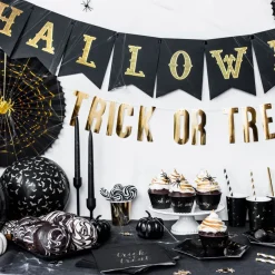 Halloween pynt – Sort banner med guldbogstaver – 175cm