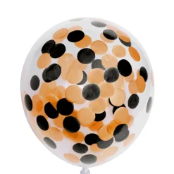 Konfetti Balloner Orange/Sort 6 stk. – Ø 30 cm.